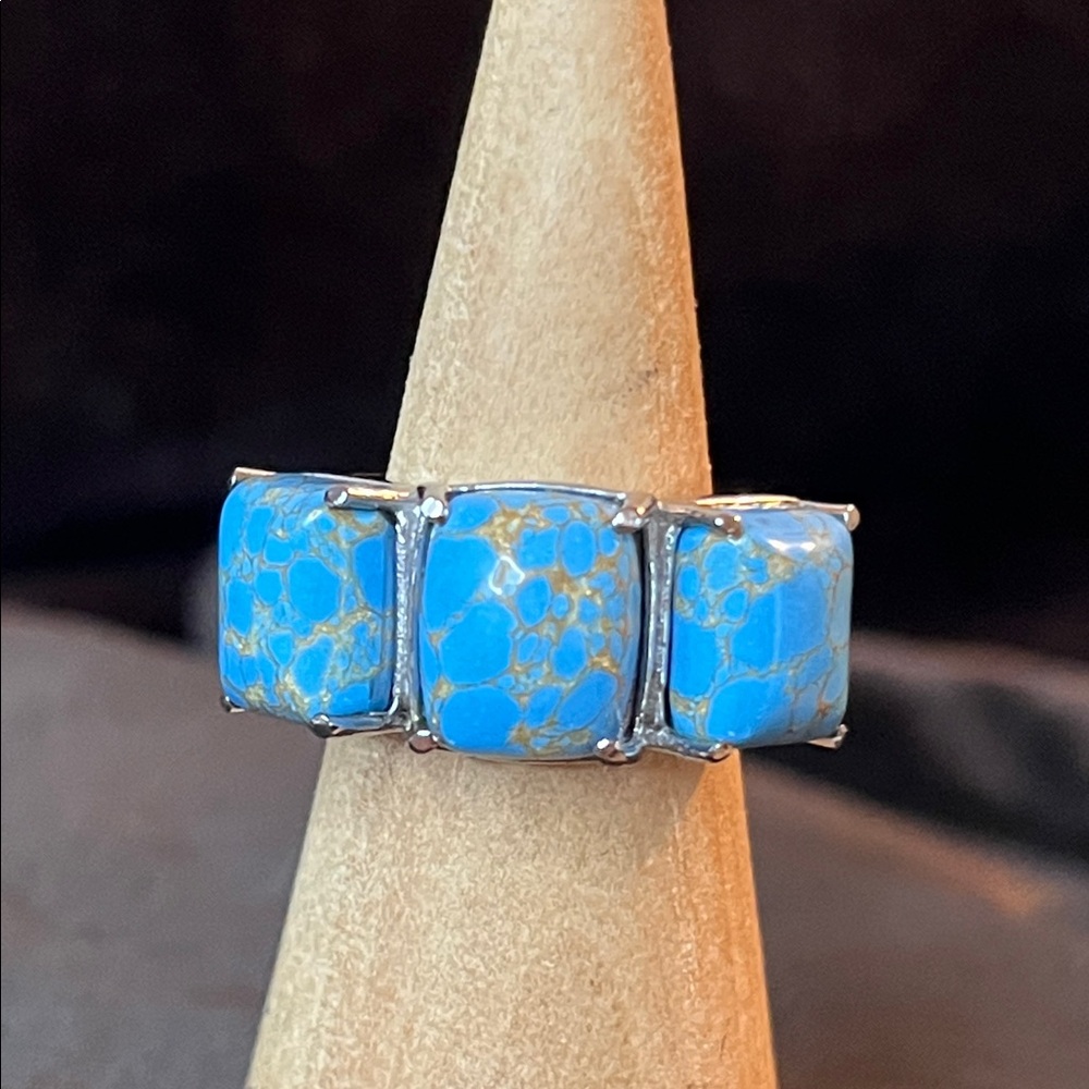 3 Stone Mohave Blue Turquoise Ring Size 7